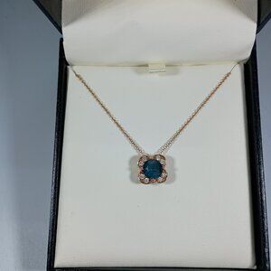 14K Gold Clover London Blue Topaz & Diamonds Necklace Pendent